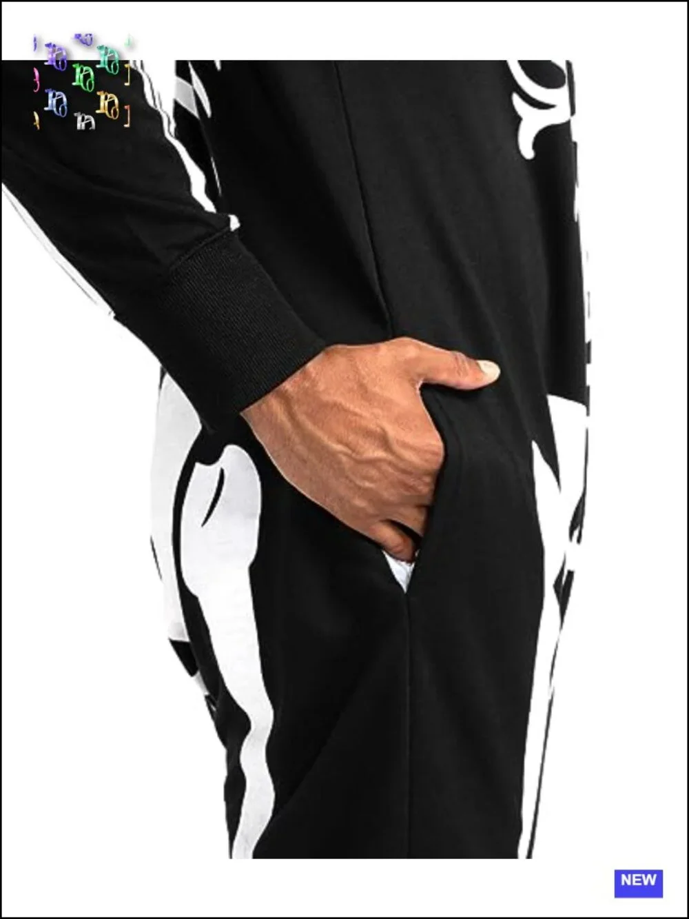 Men's Skeleton Jumpsuit Halloween Costume with Pockets